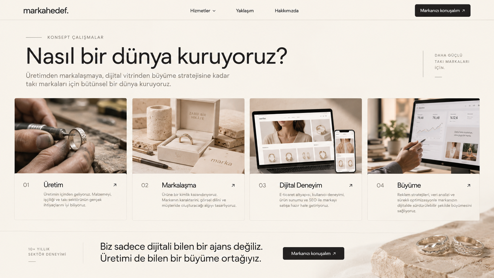 Atölyede gümüş yüzük üzerinde çalışan usta
